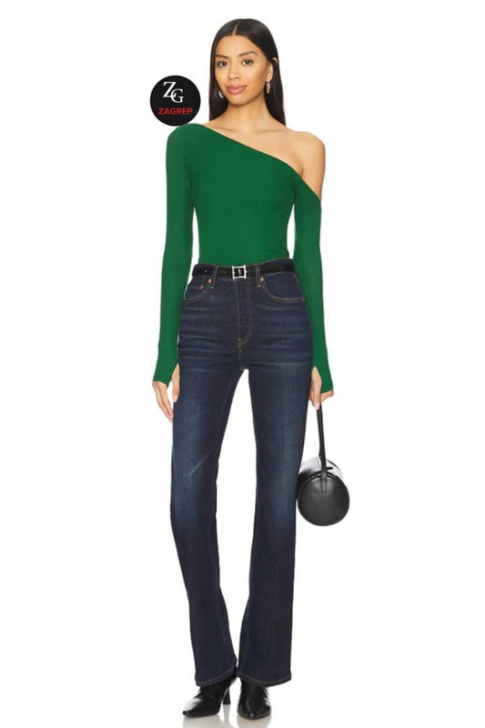 Asymmetric Double Layer Silk Jersey Blouse - Emerald Green