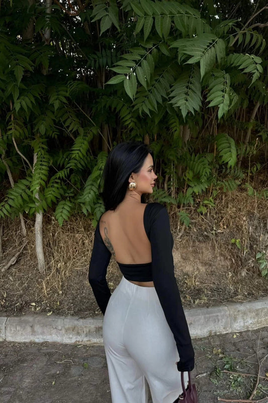 Basic Low-Cut Back Crop Top - Black