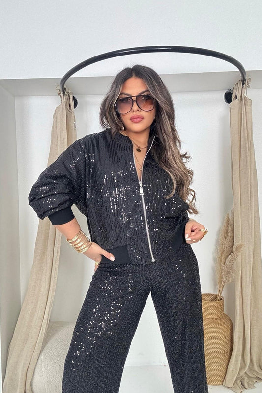 Bomber Sequined Jacket - Black