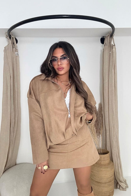 Bomber Suede-Look Jacket - Beige