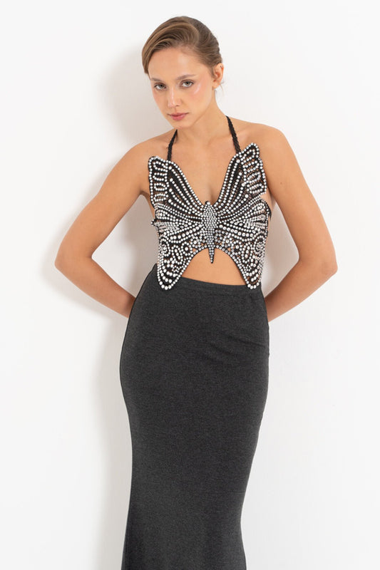 Butterfly Guipure Bustier - Black