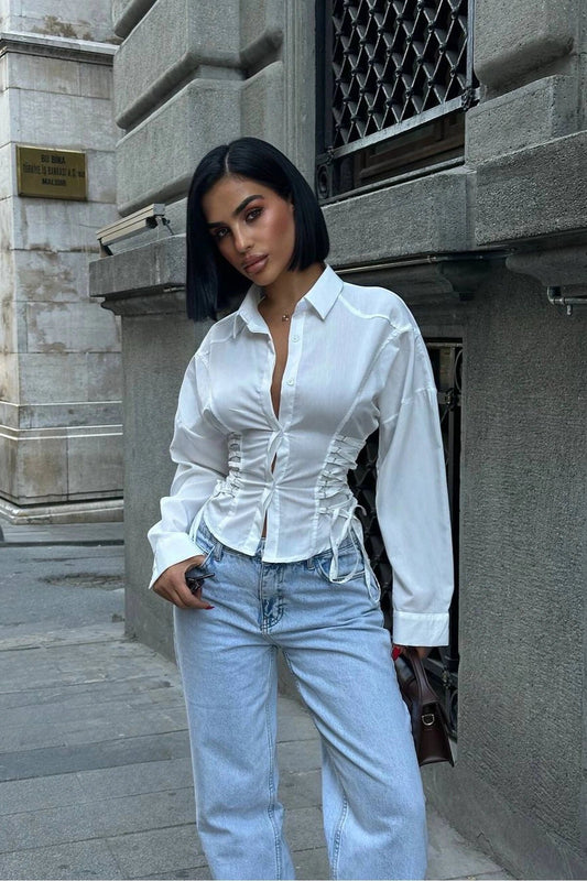 Corset Style Side-Laced Shirt - White
