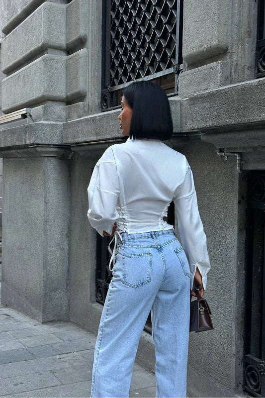 Corset Style Side-Laced Shirt - White