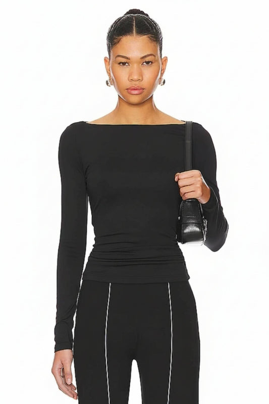 Crop Cowl Neck Blouse - Black