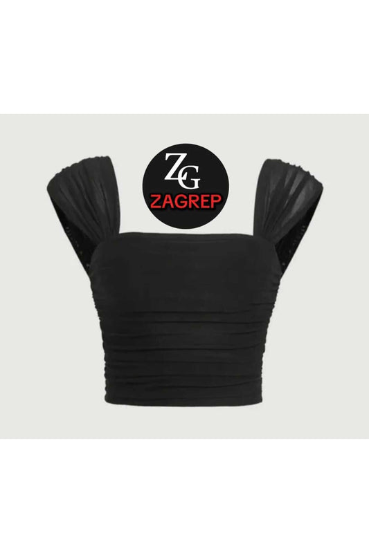 Crop Ruched Draped Sleeved Silk Jersey Bustier - Black