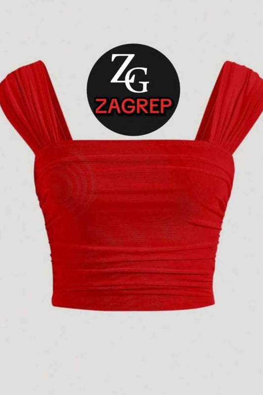 Crop Silk Jersey Draped Sleeved Bustier - Red