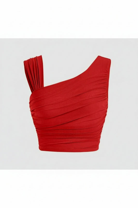 Cropped Draped Gathered Silk Jersey Bustier - Red