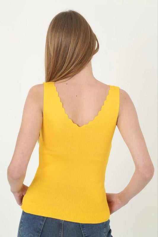 Cropped V-Neck Ruffle Detail Blouse - Yellow