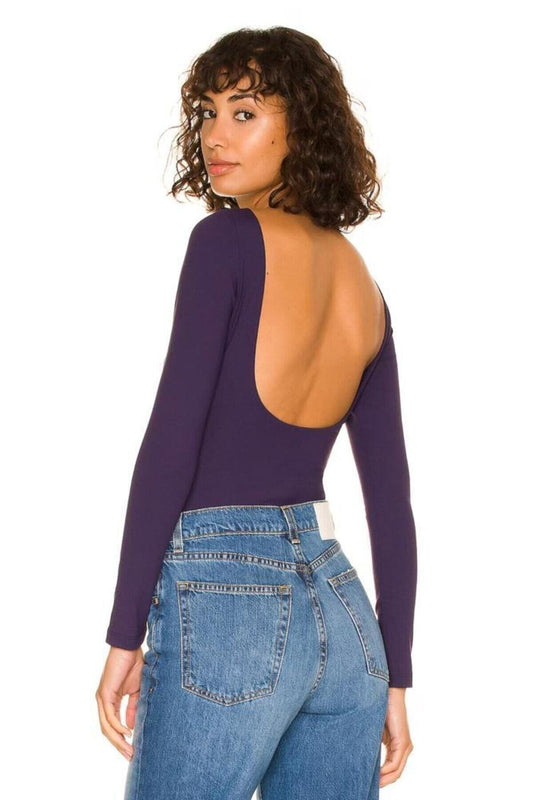 Double-Layered Silk Jersey Backless Bodysuit - Purple