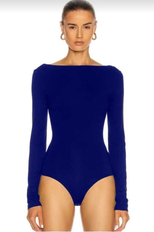 Double-layered Silk Jersey Open-Back Bodysuit - Sapphire Blue
