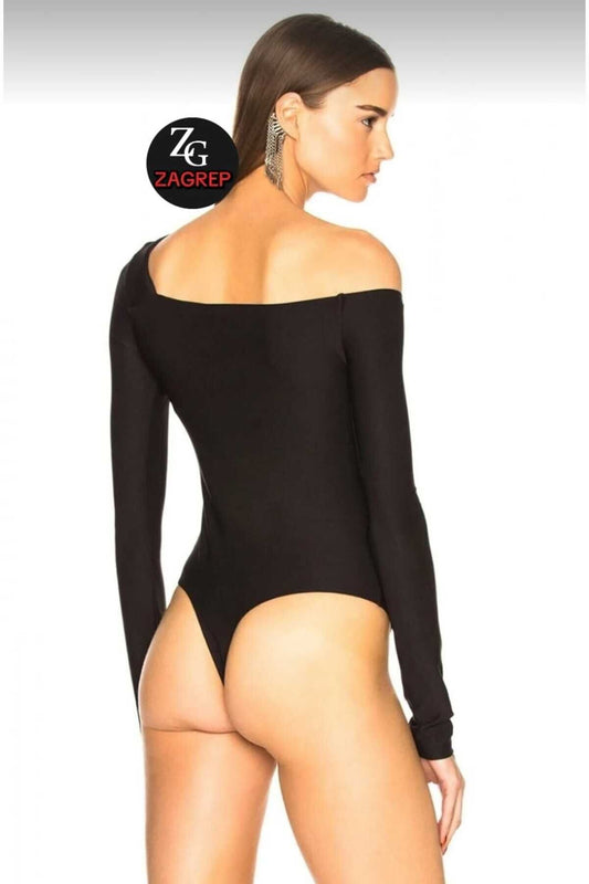 Double Layered Silk Jersey Plunging Front Bodysuit - Black