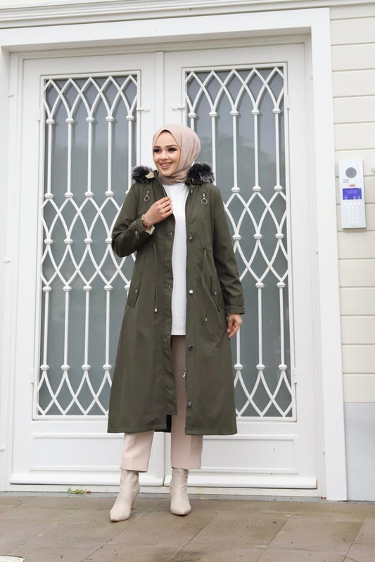 Double Zipper Detail Coat - Khaki