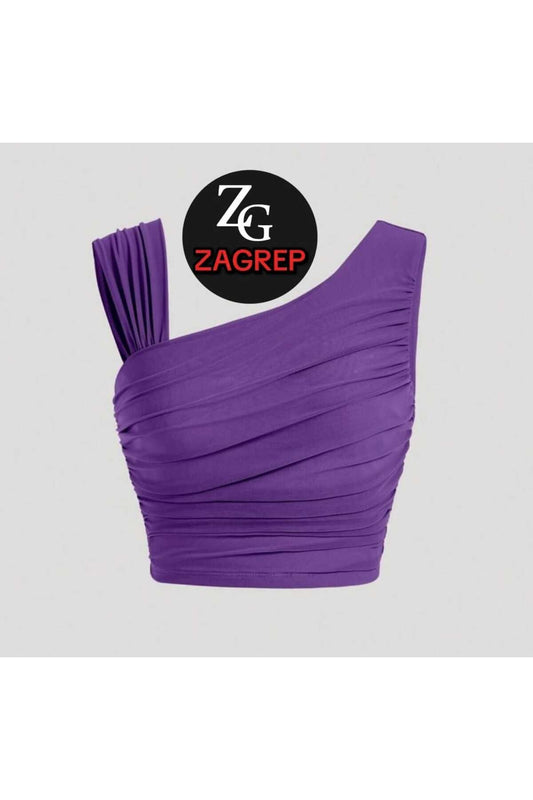 Draped Ruched Sleeve Crop Top Bustier - Purple