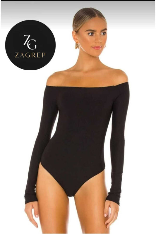 Drop Shoulder Double-Layered Silk Jersey Bodysuit - Black