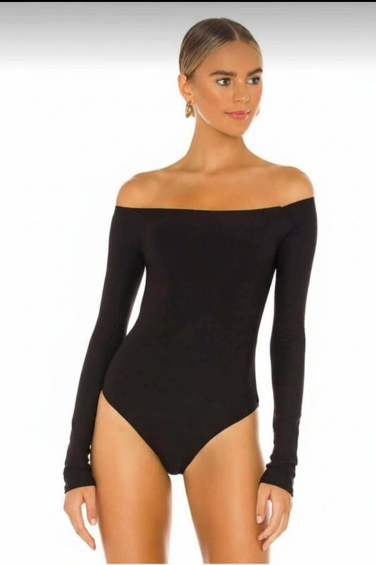Drop Shoulder Double-Layered Silk Jersey Bodysuit - Black
