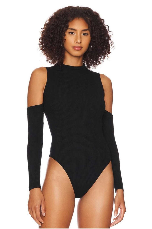 Dropped Sleeve Crew Neck Bodysuit - Black