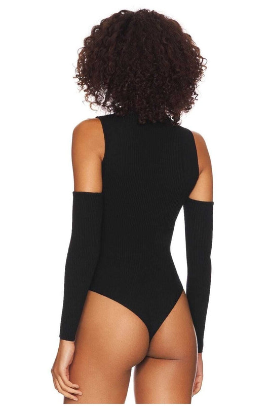 Dropped Sleeve Crew Neck Bodysuit - Black