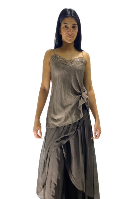 Harem Silk Asymmetric Flap Detail Pants - Brown