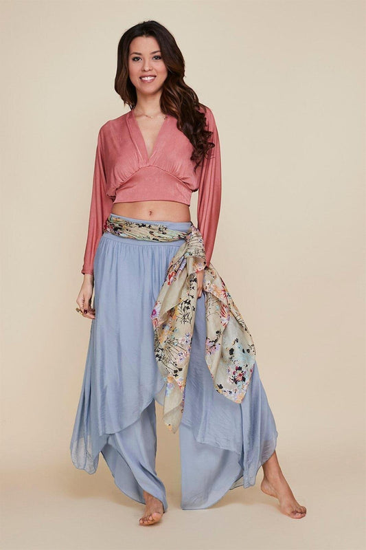 Harem Silk Asymmetric Flap Pants - Ice Blue