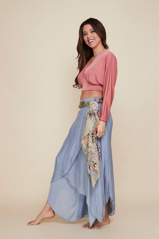 Harem Silk Asymmetric Flap Pants - Ice Blue