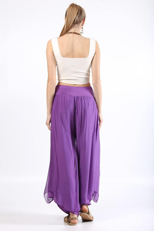 Harem Silk Asymmetric Flap Pants - Purple