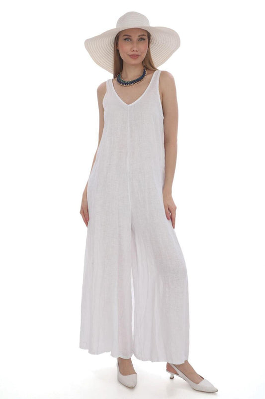 Italian Linen Strappy Jumpsuit - White