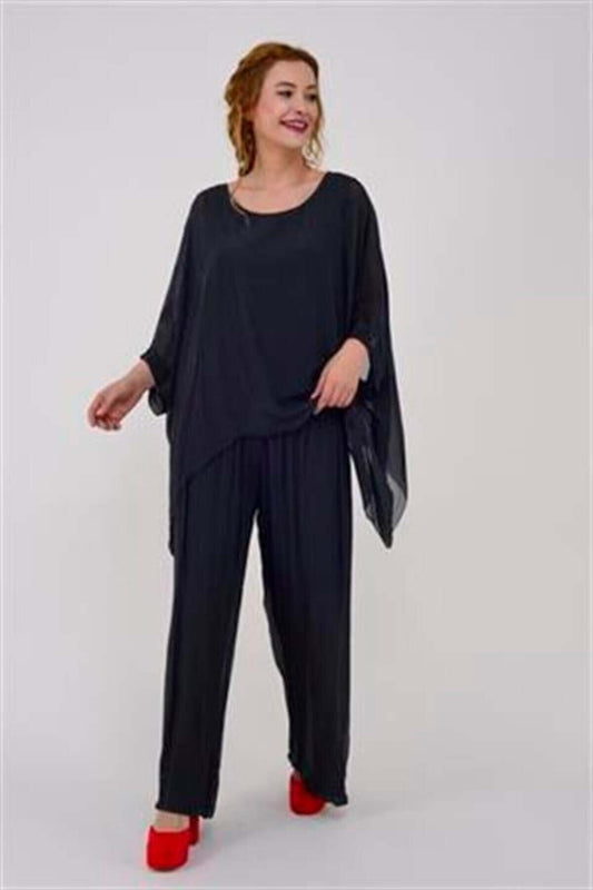 Italian Silk Batwing Sleeve Blouse - Anthracite
