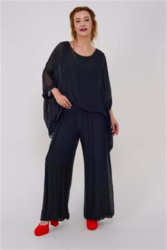 Italian Silk Batwing Sleeve Blouse - Anthracite