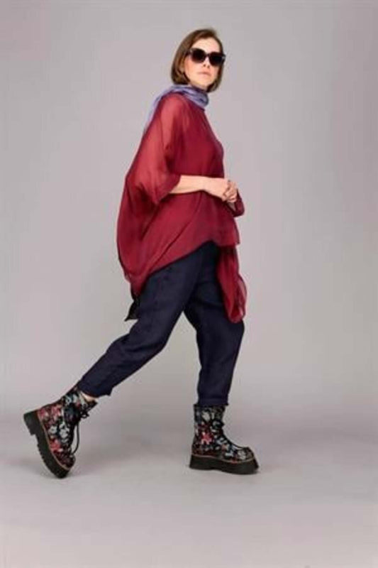 Italian Silk Batwing Sleeve Blouse - Burgundy