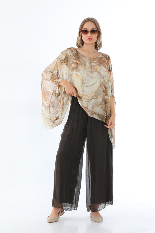 Italian Silk Lined Corseted Pants - Brown