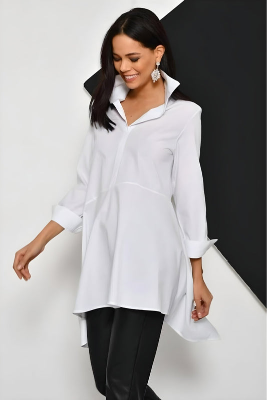 Long Asymmetric Terrycotton Tunic Shirt - White Orange