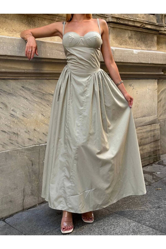 Long Princess Thin-Straps Sweetheart-Neck Dress - Aqua Green