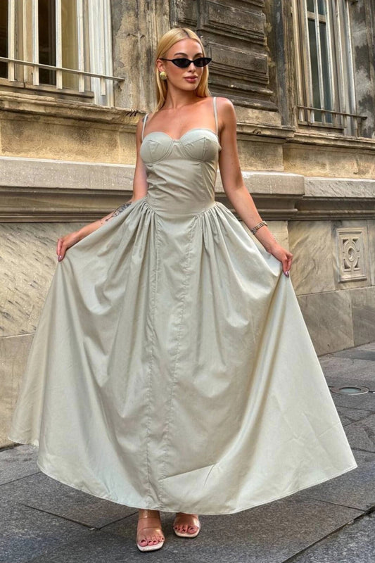 Long Princess Thin-Straps Sweetheart-Neck Dress - Aqua Green