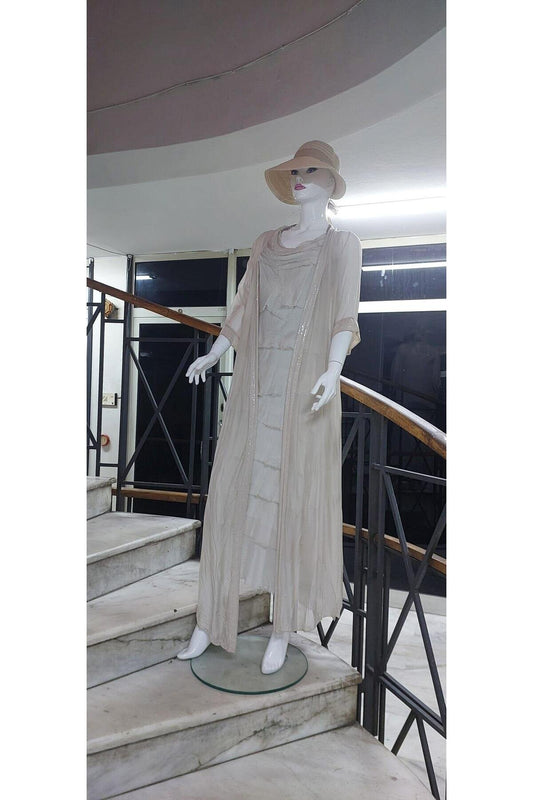 Long Slimming Italian Layered Silk Dress - Cream