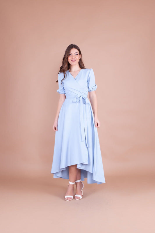 Midi Asymmetric Cut Dress - Baby Blue