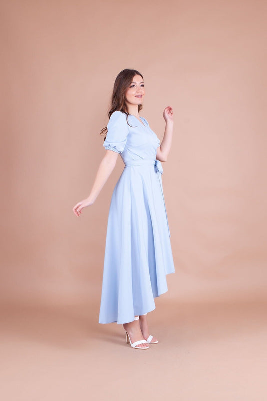 Midi Asymmetric Cut Dress - Baby Blue