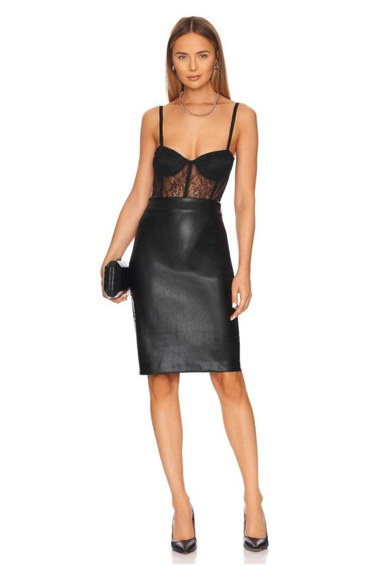 Midi Leather Skirt - Black