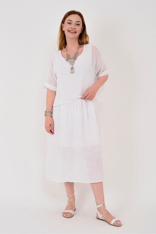 Midi Lined Italian Muslin Linen Dress - White