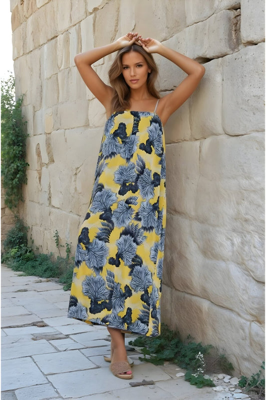 Midi Summer Strapless Lined Chiffon Dress - Yellow