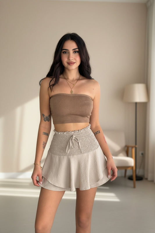 Mini Ayrobin Skirt with Shorts - Beige