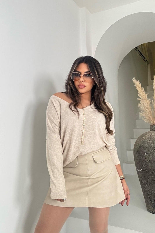 Mini Distressed Matte Leather Effect Stud Skirt