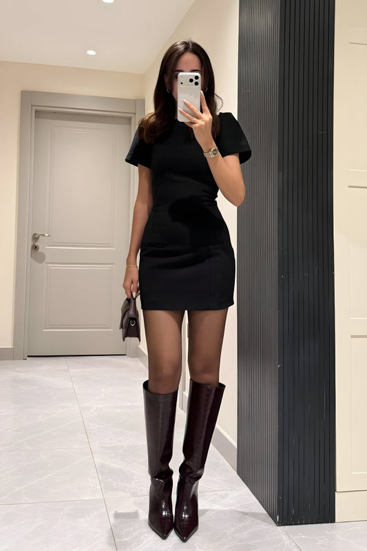 Mini Ditsy Pocket-Detail Dress - Black