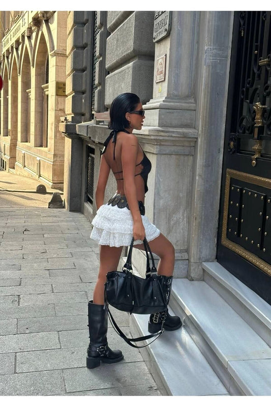 Mini Lace Tiered Detail Skort - White