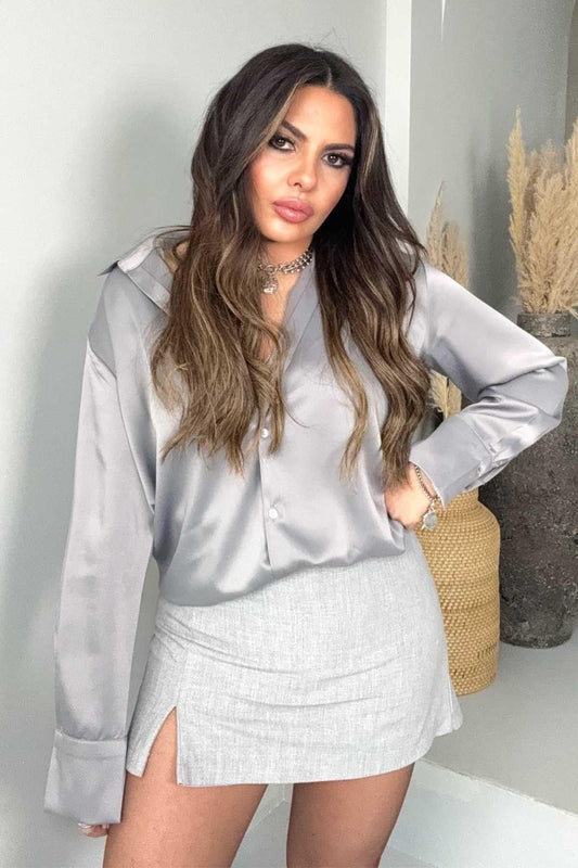 Mini Slit-Detail Skort - Grey