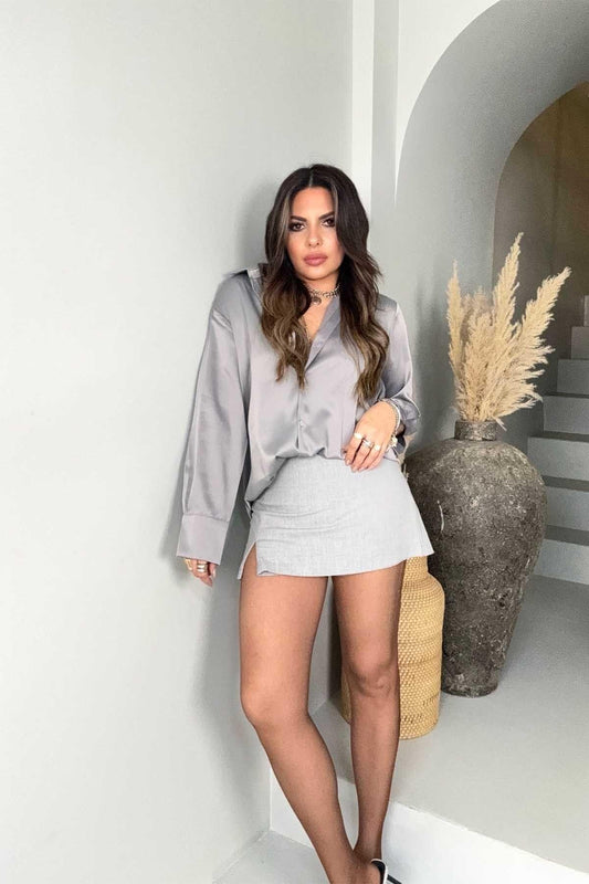 Mini Slit-Detail Skort - Grey