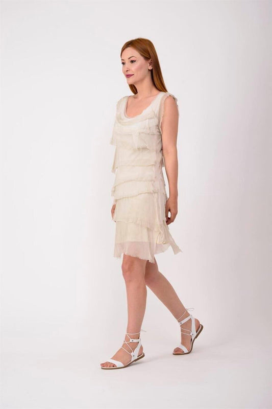 Mini Stone Washed Silk Tier Detail Dress - Cream