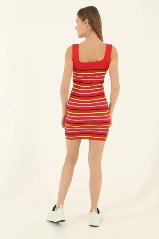 Mini Stretchy Square Neck Dress - Red