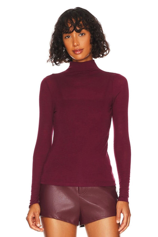 Mock Neck Blouse - Burgundy