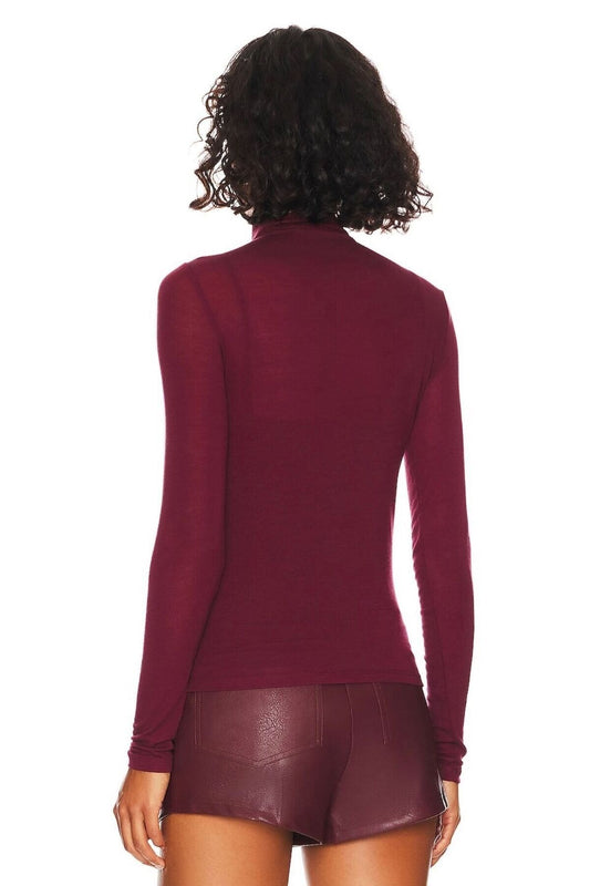 Mock Neck Blouse - Burgundy