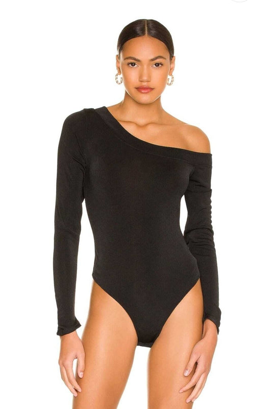 One-Shoulder Silk Jersey Bodysuit - Black